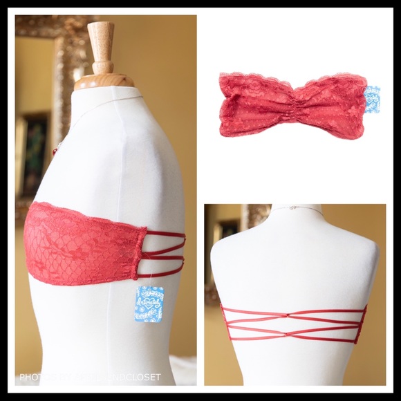 FREE PEOPLE RED LACE BRALETTE BOHO BANDEAU BRA A2C - Picture 5 of 8